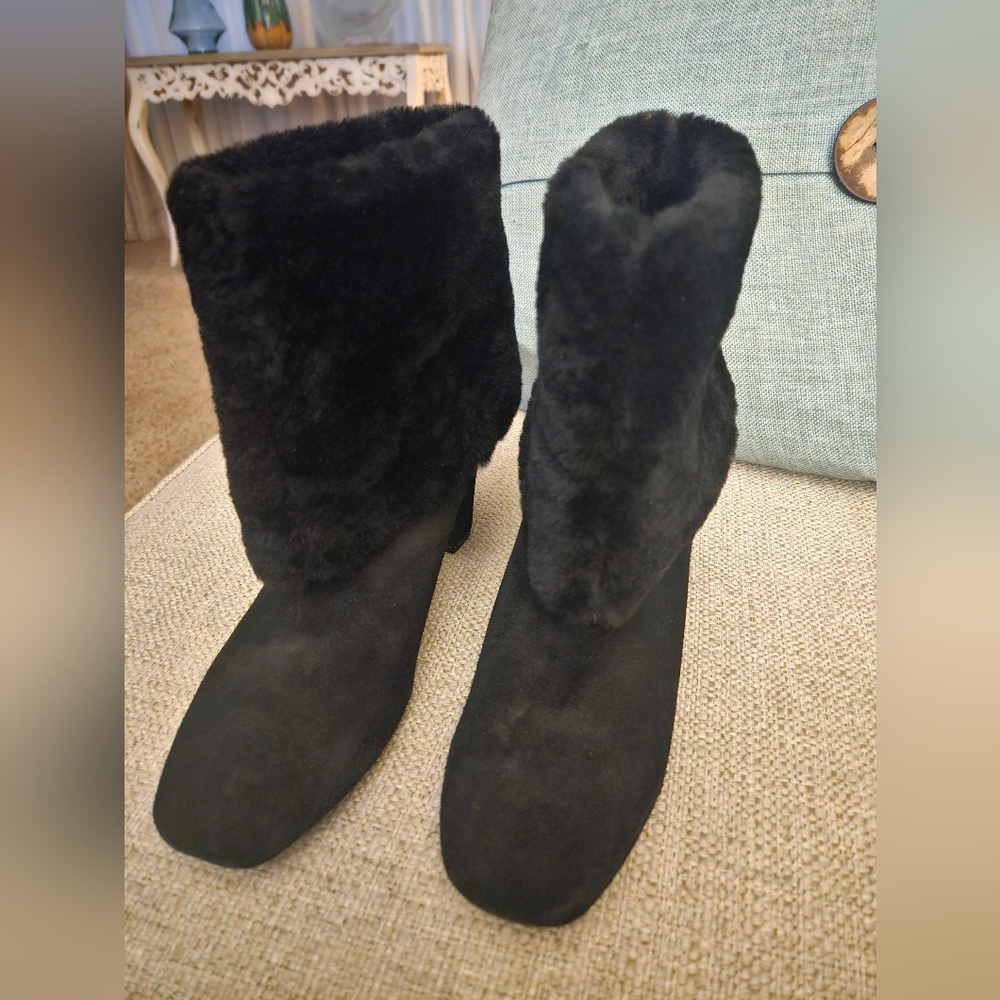 Rockport Adiprene by Adidas Suede Black Faux Fur Women's Boots Sz8 NWOT